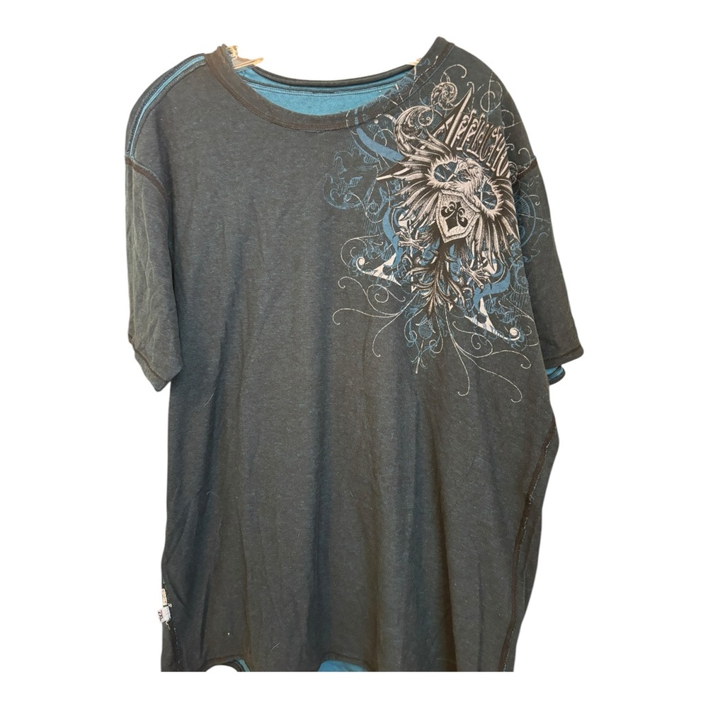Affliction Shirt Extra Large Adult Blue Graphic Crew Neck Reversible Tee Mens 2X
